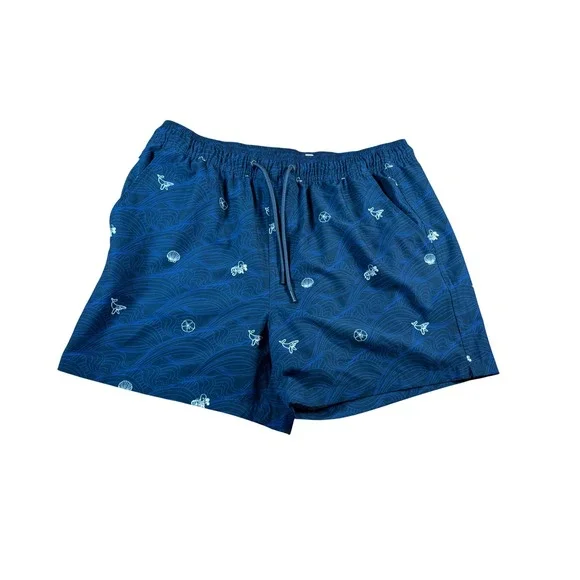 Goodfellow & Co Mens Navy Blue Whale Nautical Print Swim Trunks Size Large L
