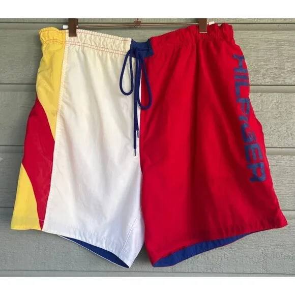 Vintage Tommy Hilfiger Sailing Team Swim Trunks Mens Large Nautical Colorblock