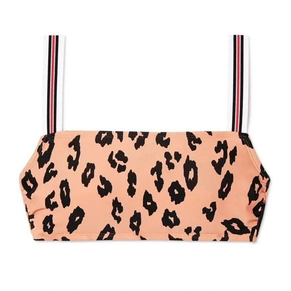 Leopard Print Swim Top with Striped Straps Size D/DD