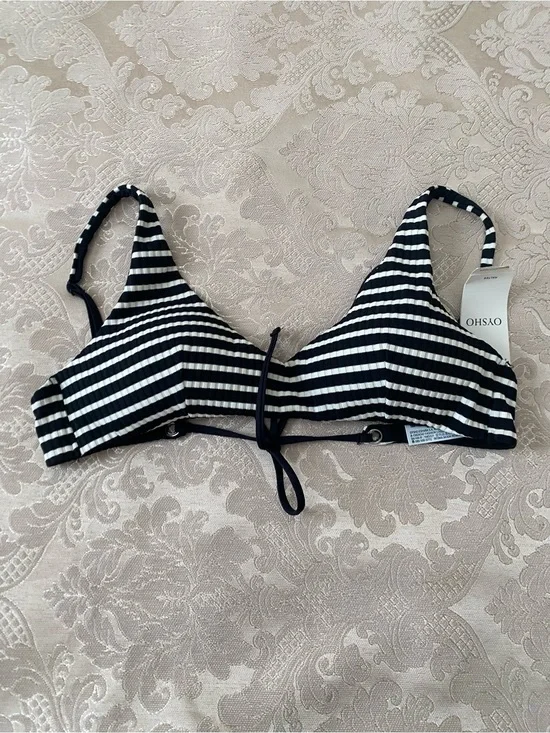 OHSXO Black and White Striped One-Piece Swim Top