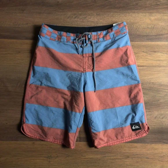 Quiksilver Mens Striped Checkered Board Shorts‎ Blue Coral Size 29 Surf Trunks
