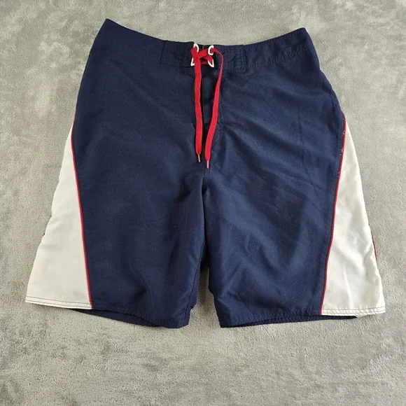 Old Navy Board Shorts Mens Large Navy Blue White Drawstring Swim Surf Heavy Duty
