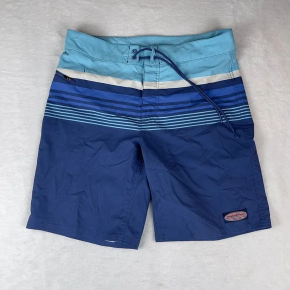 Vineyard Vines Board Shorts Swim Trunks Mens 32 Blue Striped Stretch Performance
