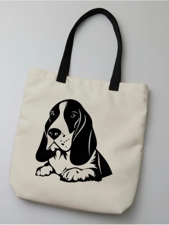 Canvas Dog Tote Bag with Black Basset Hound Print 19 in x 14 in