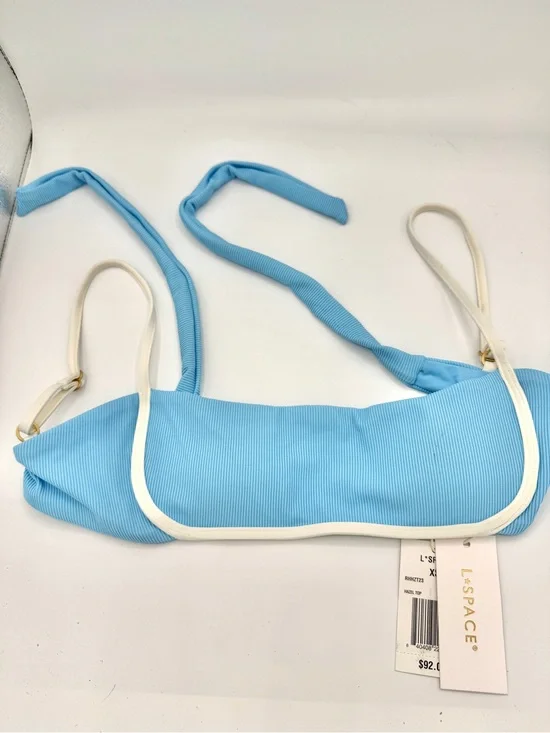 NWT L Space Hazel Swim Top in Seaspray Blue / Cream , Ribbed Bikini