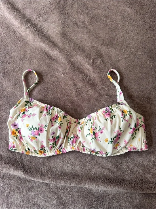 Floral Cream Underwire Bikini Top - Women's Swim