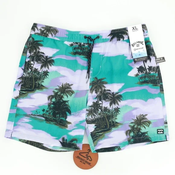 Billabong Sundays Layback Recycler Board Shorts XL Tropical Palm‎ Tree Beach