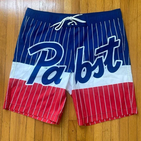 Pabst Blue Ribbon Beer Swim Trunks Boardshorts - Medium