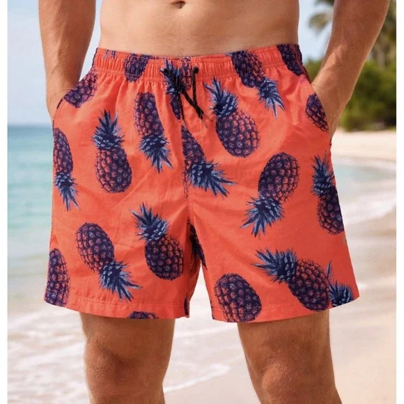 OCEAN CURRENT Swim Trunks L/XL Men Large Pineapple Orange Pink Shorts Lined Mesh