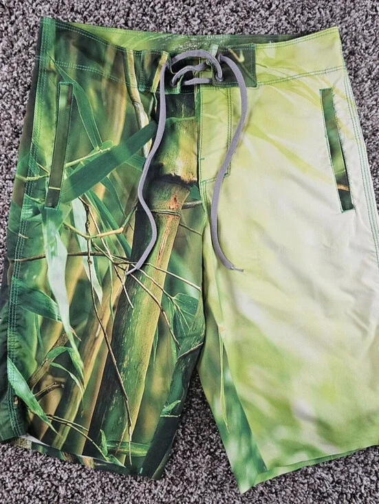 Body Glove Mens Sz 28 Board Shorts Swimsuit Bright Green Plant Print