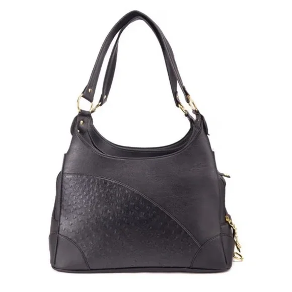 Elegant Black Vegan Leather Pet Carrier Tote Bag Ostrich Embossed Dog Cat New