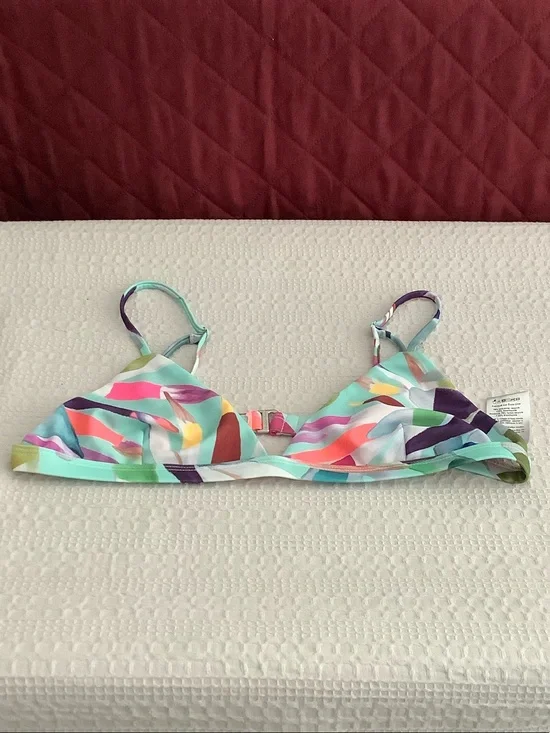 Mara Hoffman Abstract Multicolor Bikini Top in Aqua, Pink, Purple, Yellow