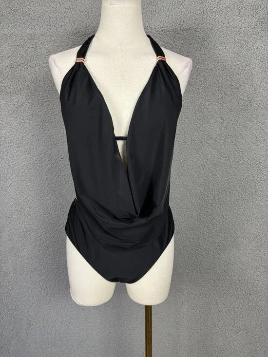 Bar III Women's  Cowlneck One Piece Swimsuit Black Size Large New With Tags.