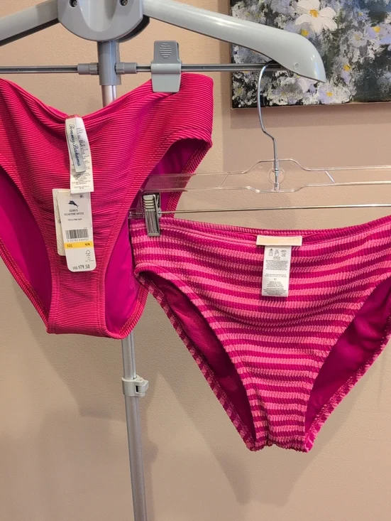 Tommy Bahama And Michael Kors Women's Ribbed Bikini Bottoms in Hot Pink