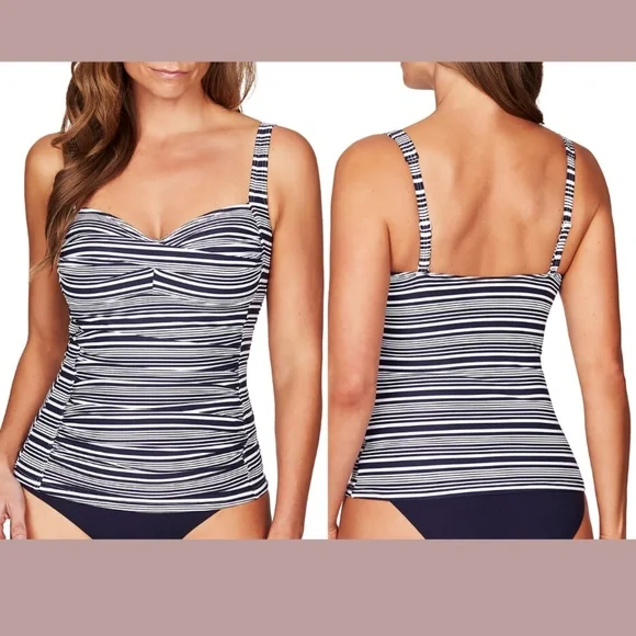NEW Sea Level [ 4 US ] Twist Front Striped Tankini Top in‎ Nigh Sky