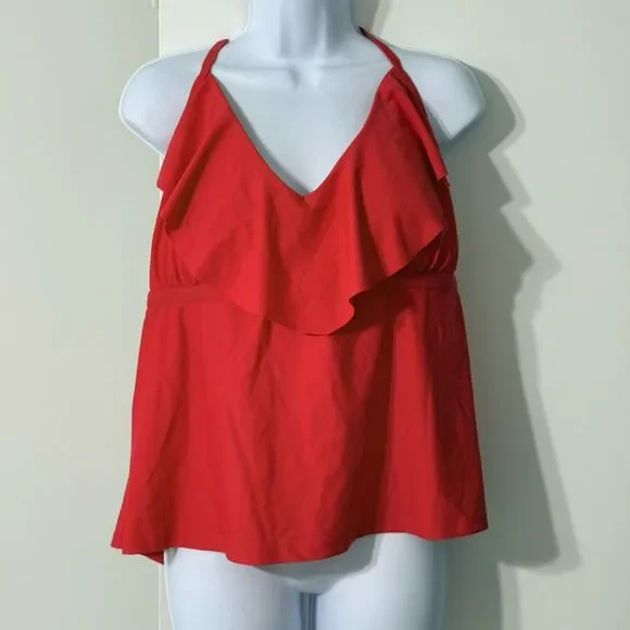 Mynah Red Ruffled Swim Halter Top | 20W