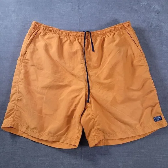 LL Bean Supplex Nylon Shorts Mens 36 Orange Excellent Mesh Lined‎ Pockets