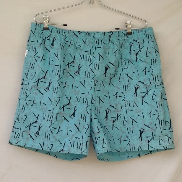 Vintage 80s Aqua Abstract Cotton Swim Trunks Men's Large (36-38)