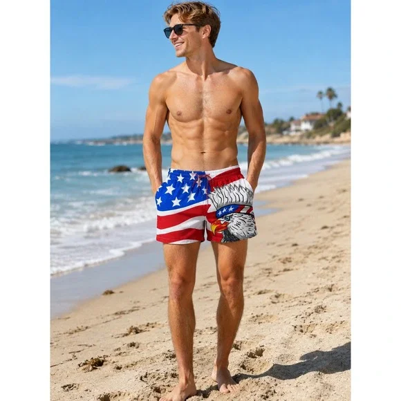 Chubbies Swim Trunks Mens Small USA Eagle Red White Blue Excellent 4