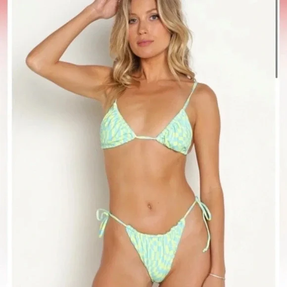 New! It’s Now Cool x free people checkered wave green blue bikini 14316