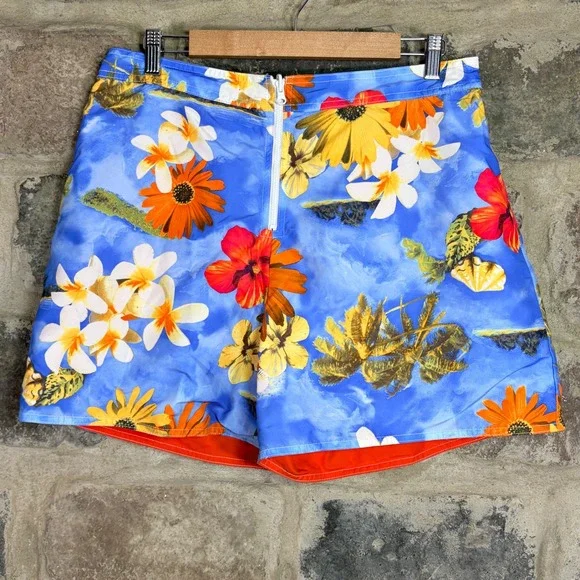 Catalina Reversible Board Shorts Women's Large 12/14 Blue Tropical Floral Orange