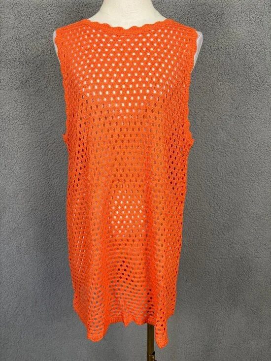 Lylinan Women's Swimsuit Cover Up Knit Sleeveless Orange Size Medium NWOT's.