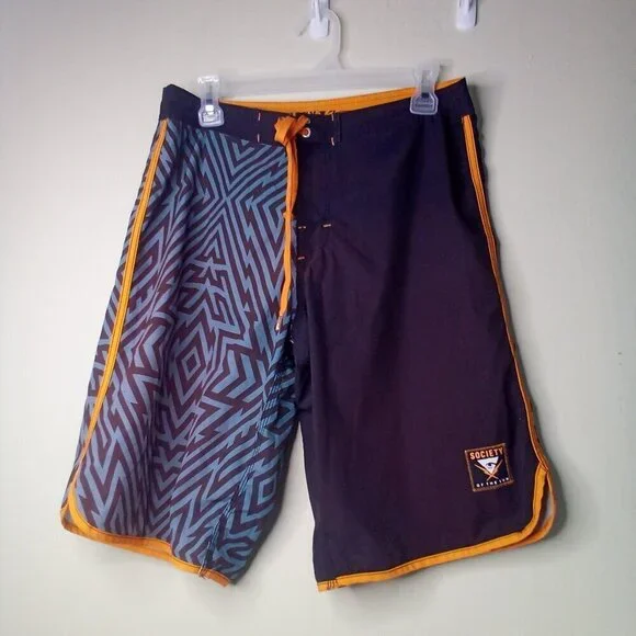 Society Of The Sun Swim Trunks Men 32 Board Shorts Brown Orange Blue