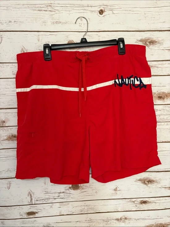 Nautica Red Swim Trunks with White Stripe