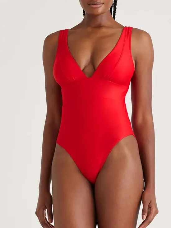 NWT Quince Red Italian Plunge One-Piece Swimsuit Size Small