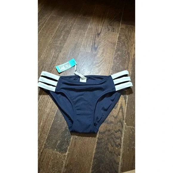 NWT Seafolly Block Party Multi Strap Hipster Lined Bikini Bottom Size 8 US Navy