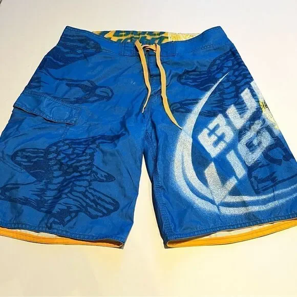 Bud Light Board Shorts Size 34 Blue, yellow and white