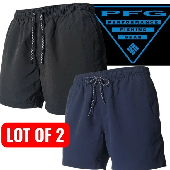 Columbia PFG Shorts Mens L Black Navy Blue LOT OF 2 Fishing Performance Gear