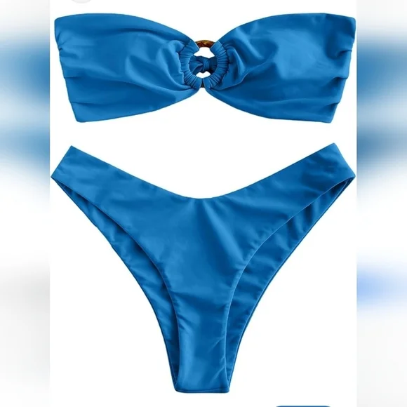 ZAFUL Bikini O-Ring Set Size Small Bandeau Strapless Padded Blue