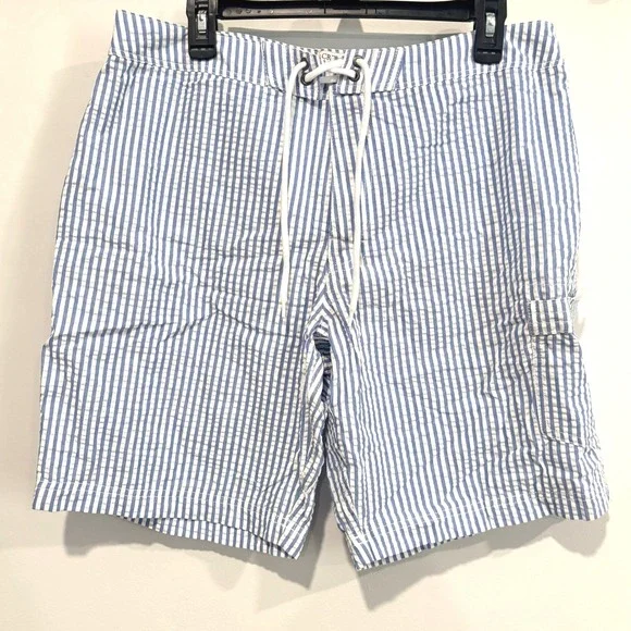 J Crew Swimwear Mens Striped Board Shorts 35 Seersucker Preppy Nautical 21252