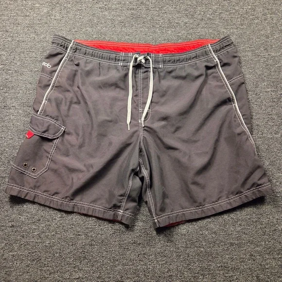 Speedo‎ Swim Trunks Mens XL Black Red Cargo Pocket Mesh Lined Athletic Beachwear