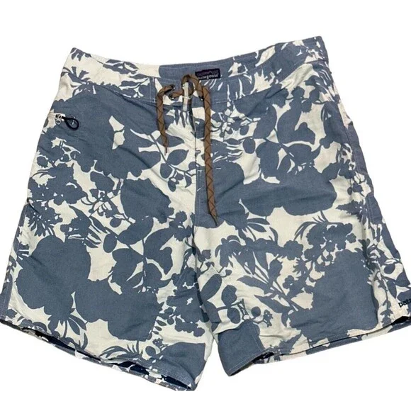 Patagonia Unlined Board Shorts Floral Zip‎ Pocket Reverse Print Grommets Size 38