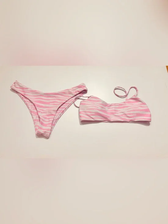 Source Unknown Pink and White Zebra Print Bikini Set