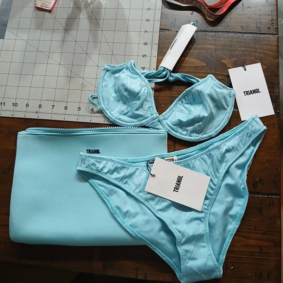 NWT TRIANGL sky high blue S bikini set w/ bag beach coquette fairy y2k doll