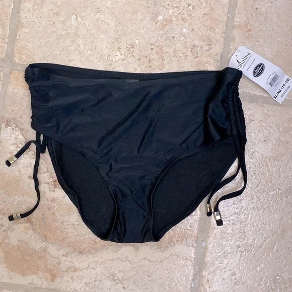 NWT Catalina Black Bikini Bottoms Womens XL Side Ties Rouched BATHING SUIT Beach