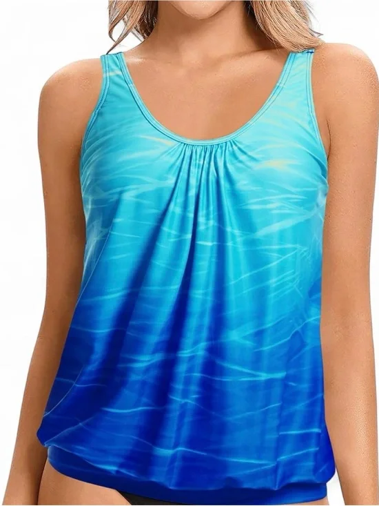 Yonique Tankini Sz XL Blue Ombre Tankini Swim Top Beach/Cruize Wear Feminine