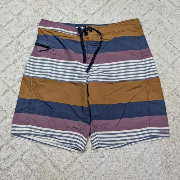 Patagonia Shorts Mens 34 Brown Blue Wavefarer Board Outdoor Swim Travel 10”