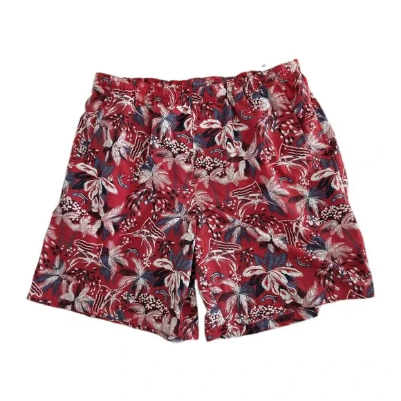 Columbia PFG Mens Swim Suit Trunks LARGE Red Hawaiian Print Mesh lined