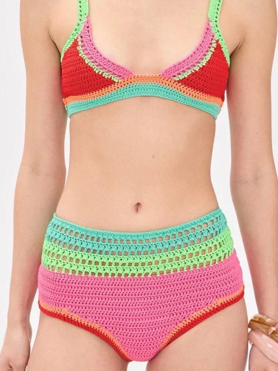 Beach Riot Crochet High-Waist Bikini bottom— Pink, Mint, Red & Orange