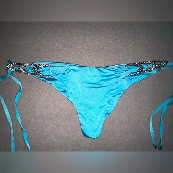 Beach Bunny Bikini Bottom Bow & Arrow Aqua Rhinestone Bikini Hot!