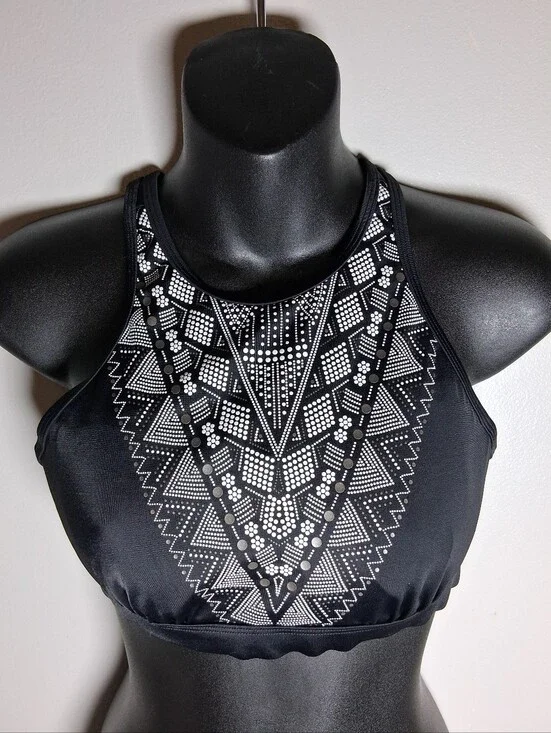 Athleta Ibiza Geo High Neck Bra Cup Bikini Top With Underwire