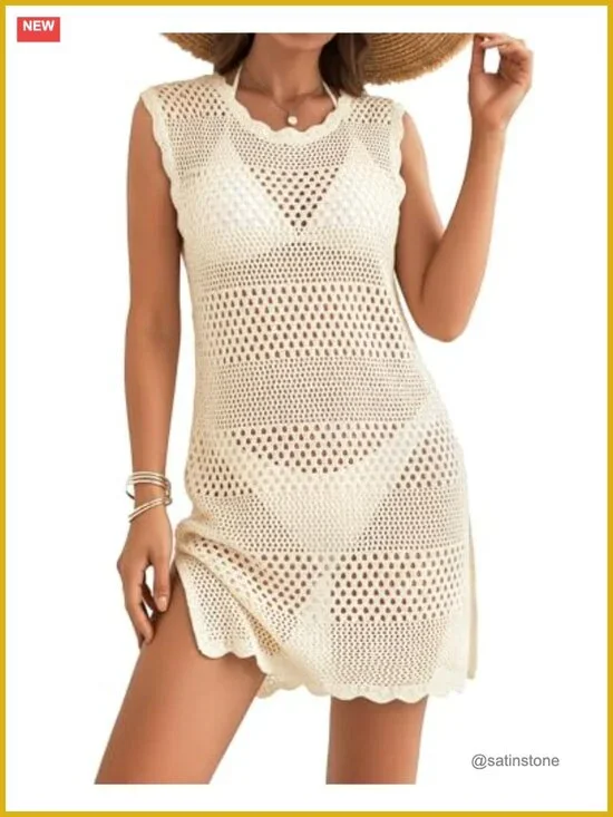 Crochet Cover Up Swimsuit Coverup Women Beach Dress Vacation Outfits