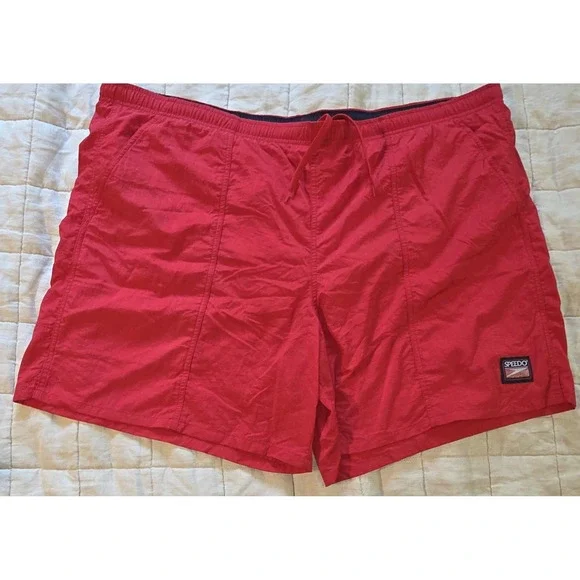 Speedo Swim Trunk Board Shorts Men's XXL Red Elastic Waist Mesh Lined‎