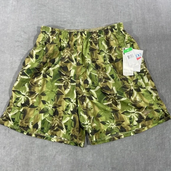 NWT Speedo Mens Large Floral Print Swim Trunks‎ Shorts Elastic Waist