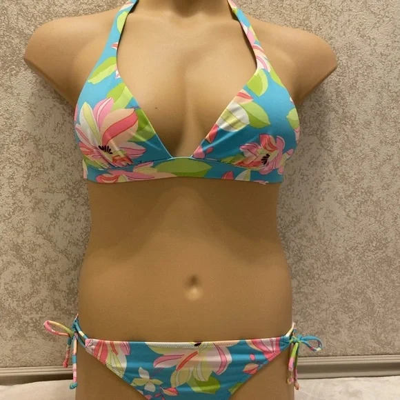 Victoria's Secret Tropical Floral Bikini - Blue and Pink