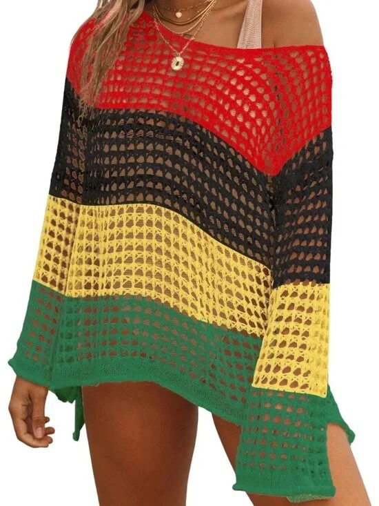 Women's Multicolor 2 Hollow Out Knit Crochet Imported Polyester Swim Cover Up